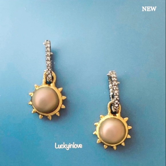 ALEXIS BITTAR • NEW  Gold Silver Sculpted Georgian Star Sun Pearl Drop Earrings - Picture 2 of 15